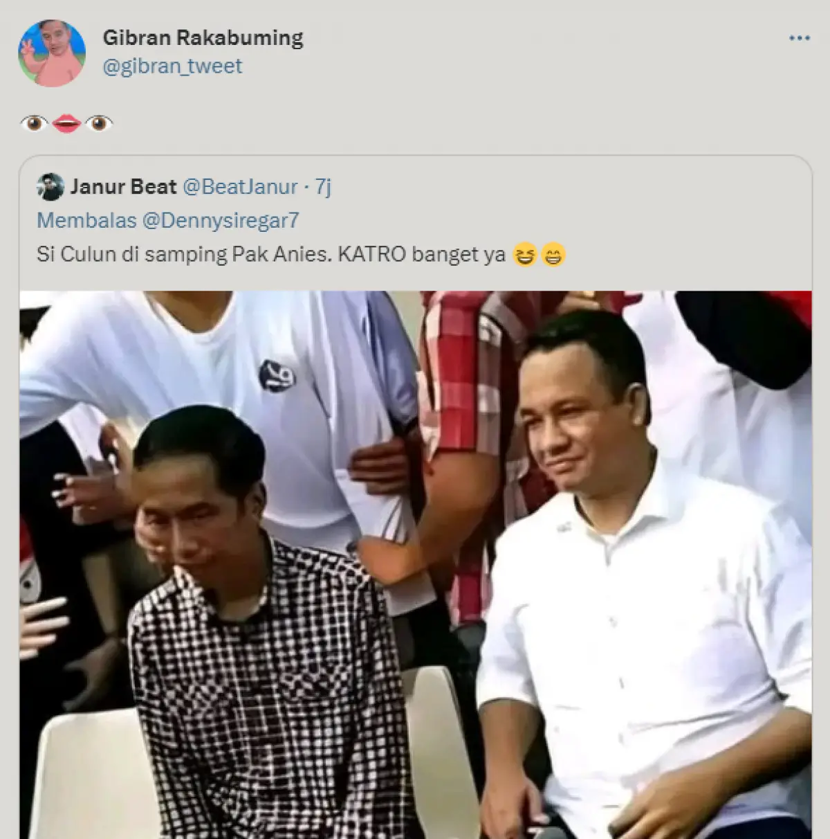 Warganet sebut Jokowi culun. (Sumber : twitter/gibran_tweet)