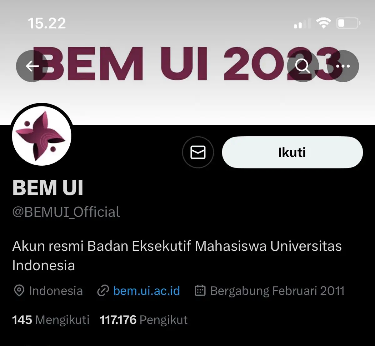 akun Twitter BEM UI diretas usai posting kritik presiden Jokowi (Sumber : Twitter BEM UI)