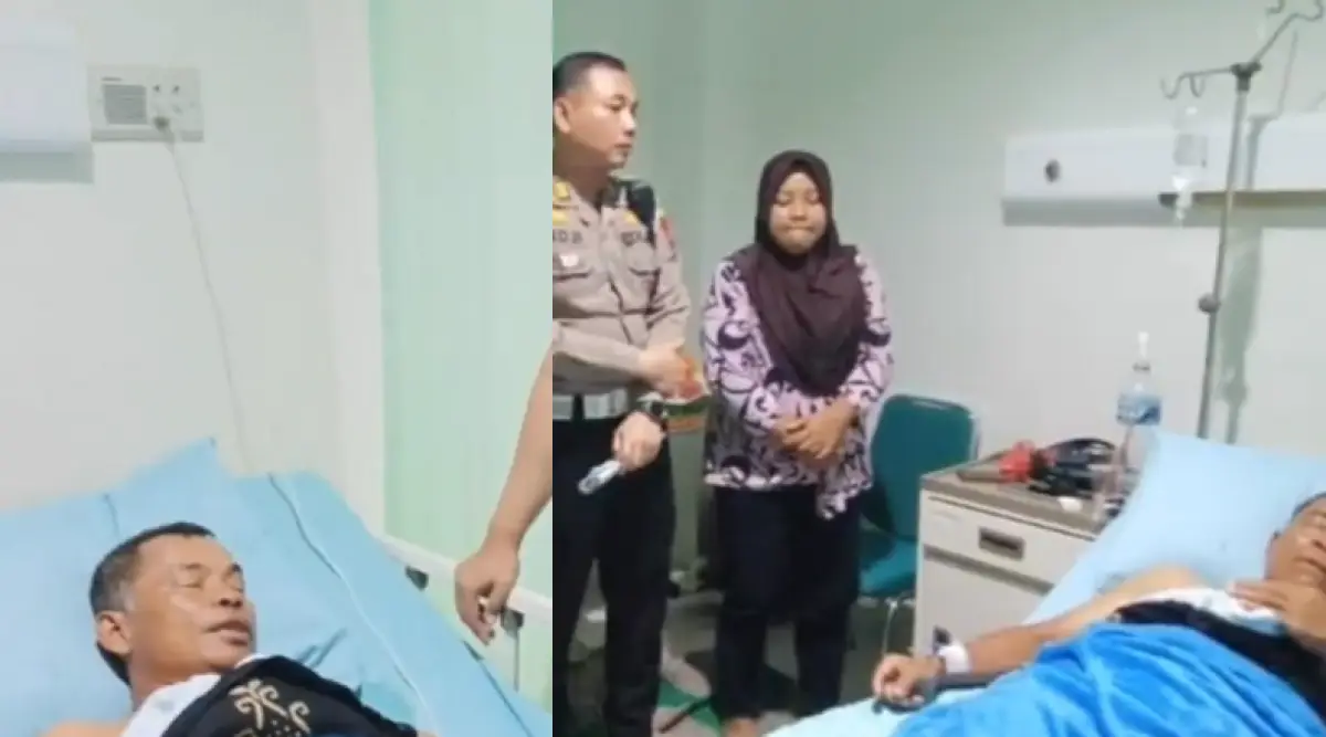 Penjual bakso yang tersenggol ojol hingga tersiram kuah bakso jalani perawatan di RS Charlie Semarang. (Sumber : Instagram @satlantaspolrestabessmg)