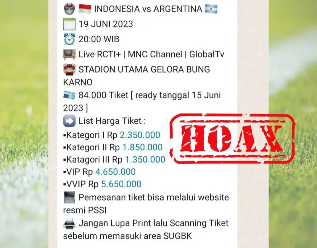 Mulai beredar info hoax penjualan tiket Timnas Indonesia vs Argentina (Sumber : instagram)