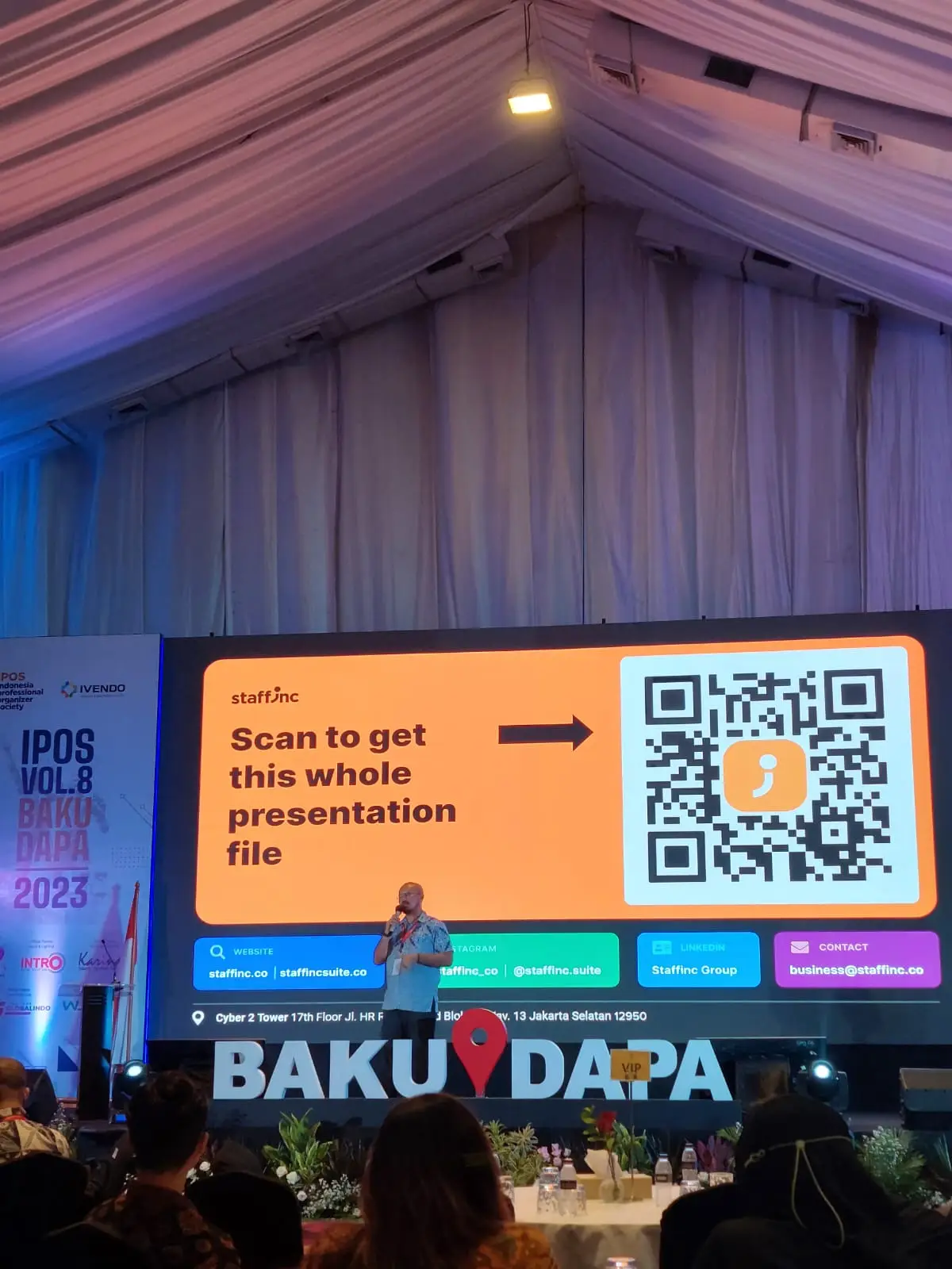 VP Business Development Staffinc Andhika Soetalaksana berbicara di IPOS Vol 8. (Sumber : Staffinc)