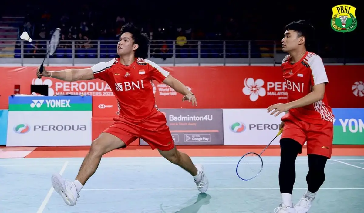 Pasangan ganda putra, Leo Rolly Carnando dan Daniel Marthin, saat kalahkan wakil tuan rumah di perempat final Malaysia Masters 2023. (Sumber : PBSI)