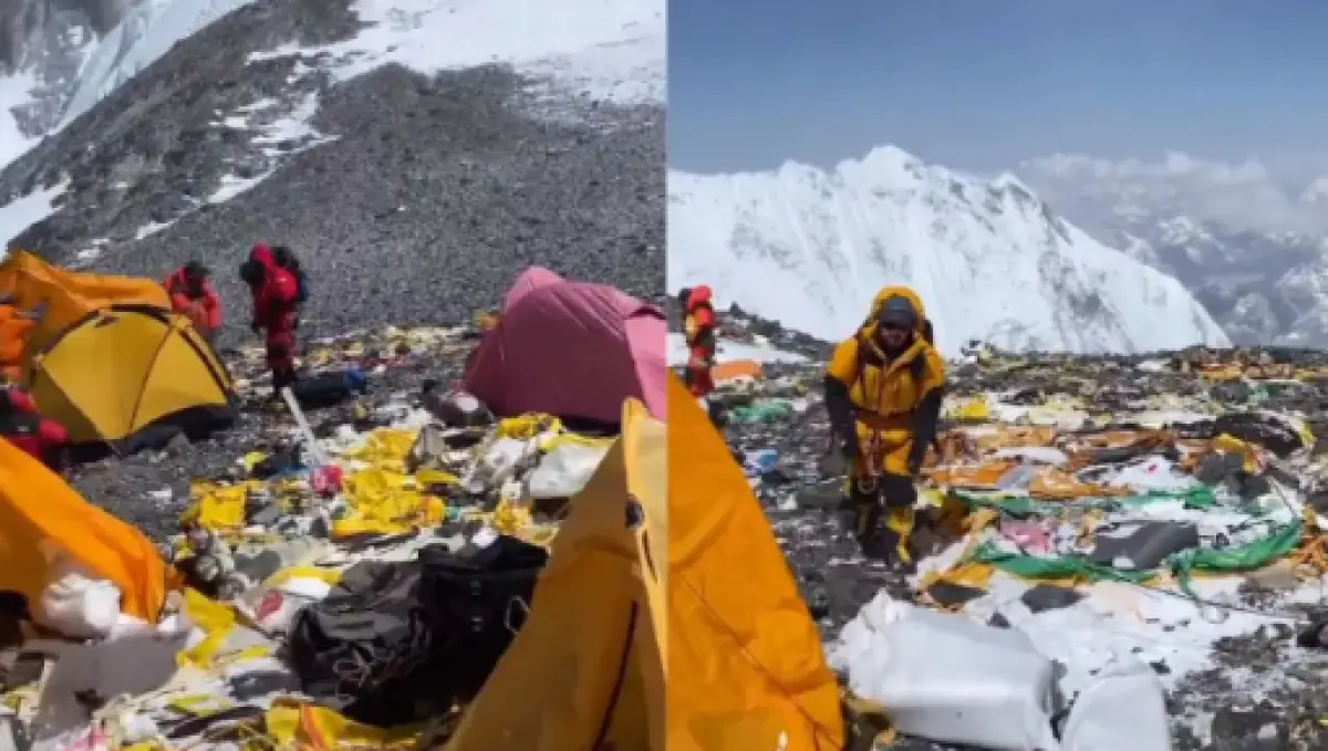 Penampakan Gunung Everest yang dipenuhi sampah (Sumber : Twitter @EverestToday)