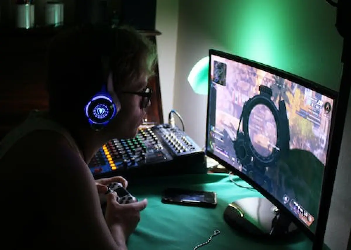 Ilustrasi terpapar cahaya biru komputer