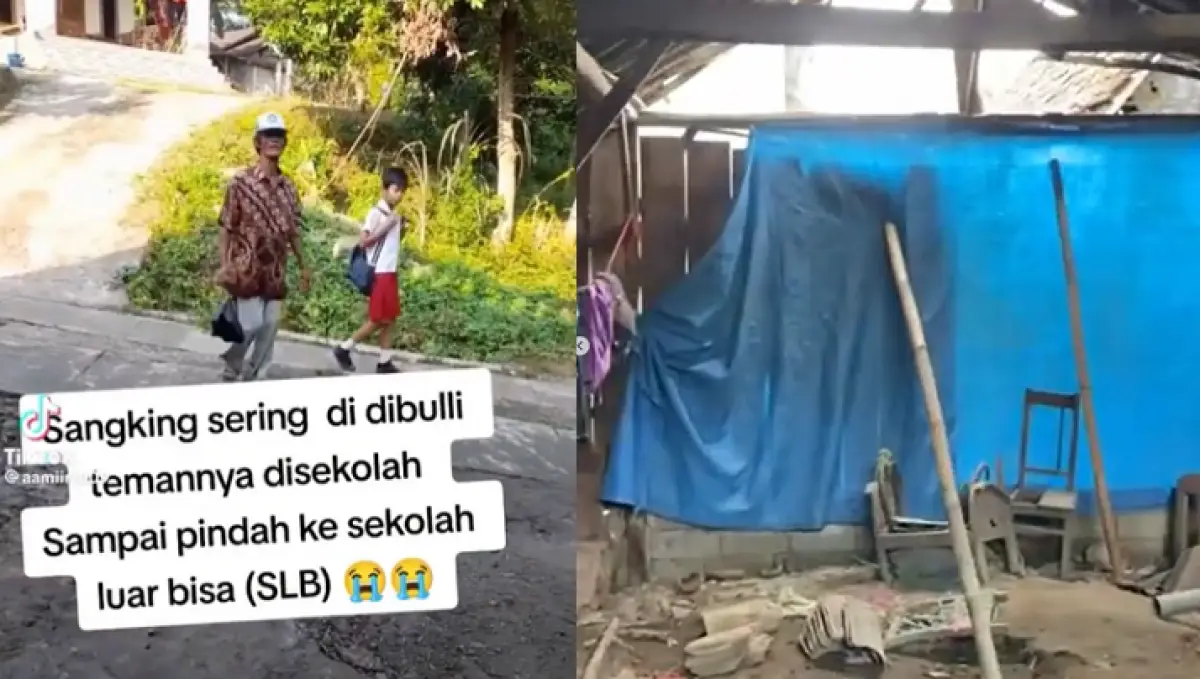 Viral video bocah SD pindah ke SLB karena dibully. Kondisi rumah orangtuanya di Bringin, Kabupaten Semarang, memprihatinkan. (Sumber : Instagram @sayaphati)