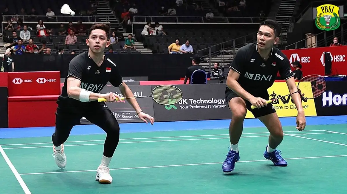 Pasangan ganda putra, Fajar Alfian/Muhammad Rian Ardianto, kalah di babak pertama Singapore Open 2023 dari pasangan Denmark, Selasa 6 Juni 2023. (Sumber : PBSI)