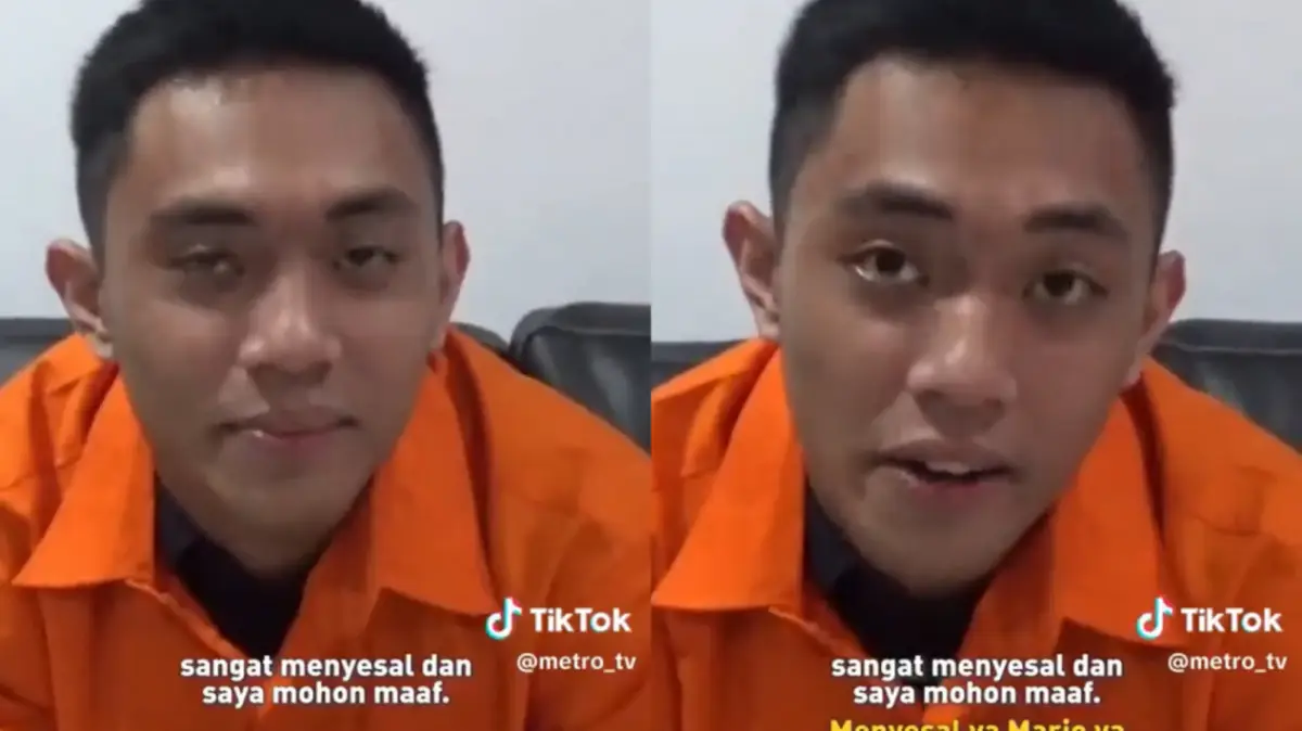 Momen Mario Dandy meminta maaf kepada David Ozora dengan ekspresi senyam-senyum. (Sumber : TikTok @metro_tv)