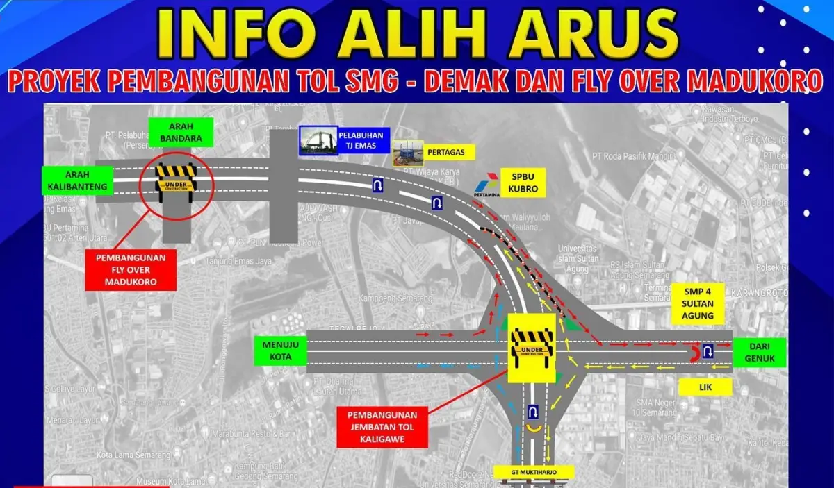 Informasi pengalihan arus lalu lintas dari Jalan Arteri sampai Simpang Kaligawe Semarang. (Sumber : Satlantas Polrestabes Semarang)