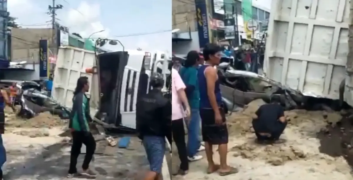 Kecelakaan maut di Ngaliyan, truk alami rem blong timpa mobil, 3 orang dinyatakan tewas, Rabu 7 Juni 2023. (Sumber : Instagram @adip_cm)
