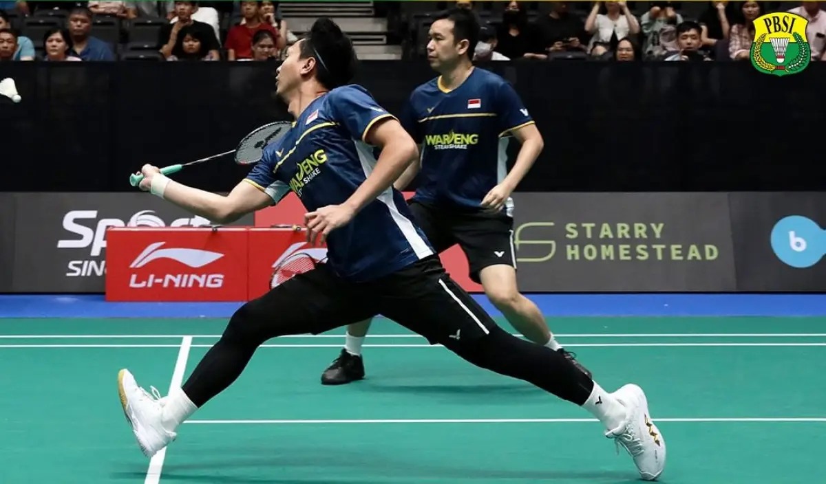 Ahsan/Hendra (The Daddies) melaju ke babak 16 besar Singapore Open 2023 setelah kalahkan wakil Taiwan. (Sumber : PBSI)