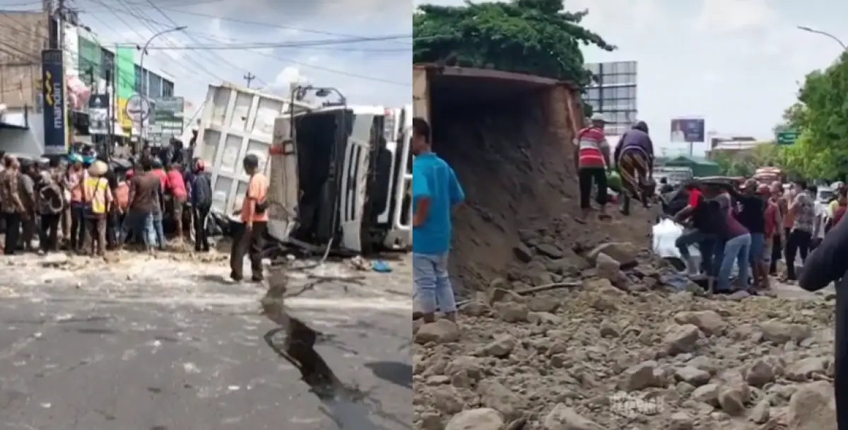 Kecelakaan maut di Ngaliyan, truk alami rem blong timpa mobil, 3 orang dinyatakan tewas, Rabu 7 Juni 2023. (Sumber : Instagram @infokejadian_semarang)