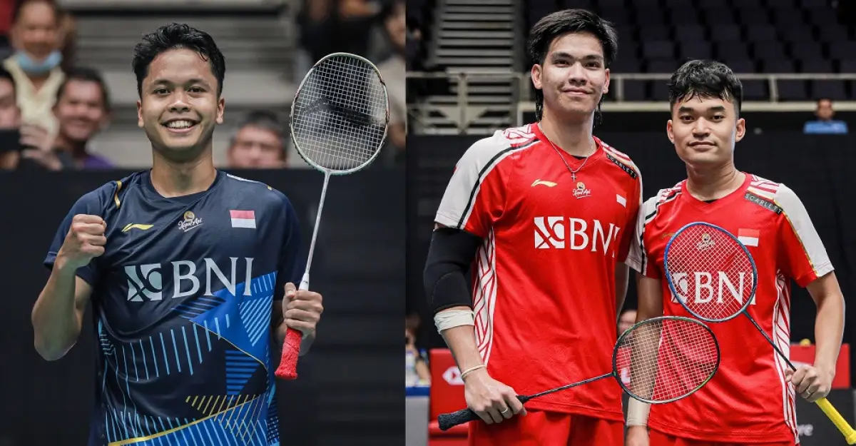 Dua wakil Indonesia yang lolos ke babak perempat final Singapore Open 2023: Anthony Ginting dan Leo/Daniel. (Sumber : PBSI)