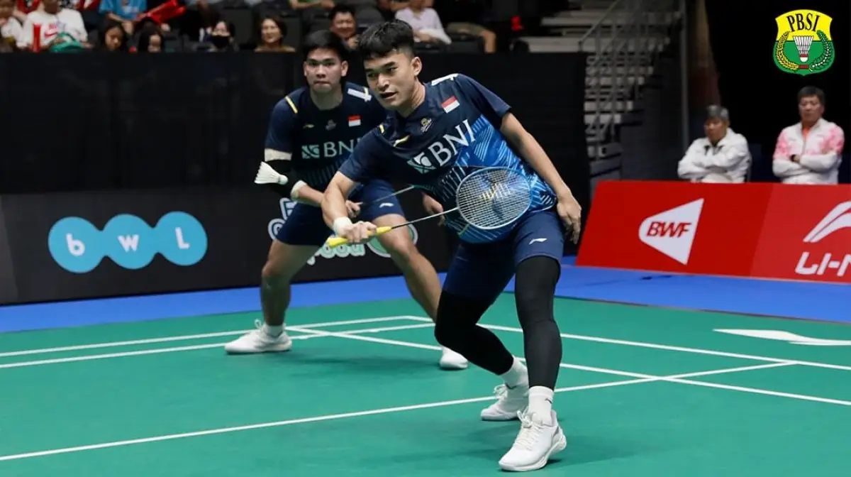 Pasangan Leo Rolly CarnandoDaniel Marthin berhasil mengalahkan wakil Korea Selatan, Kim Gi JungKim Sa Rang, di babak 16 besar Singapore Open 2023, Kamis 8 Juni 2023. (Sumber : PBSI)
