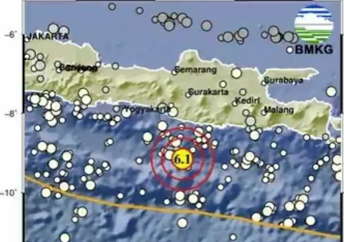 Gempa bumi magnitudo 6,1 di Pacitan, Jawa Timur, Kamis 8 Juni 2023 pukul 00.04 WIB. (Sumber : Twitter @infoBMKG)