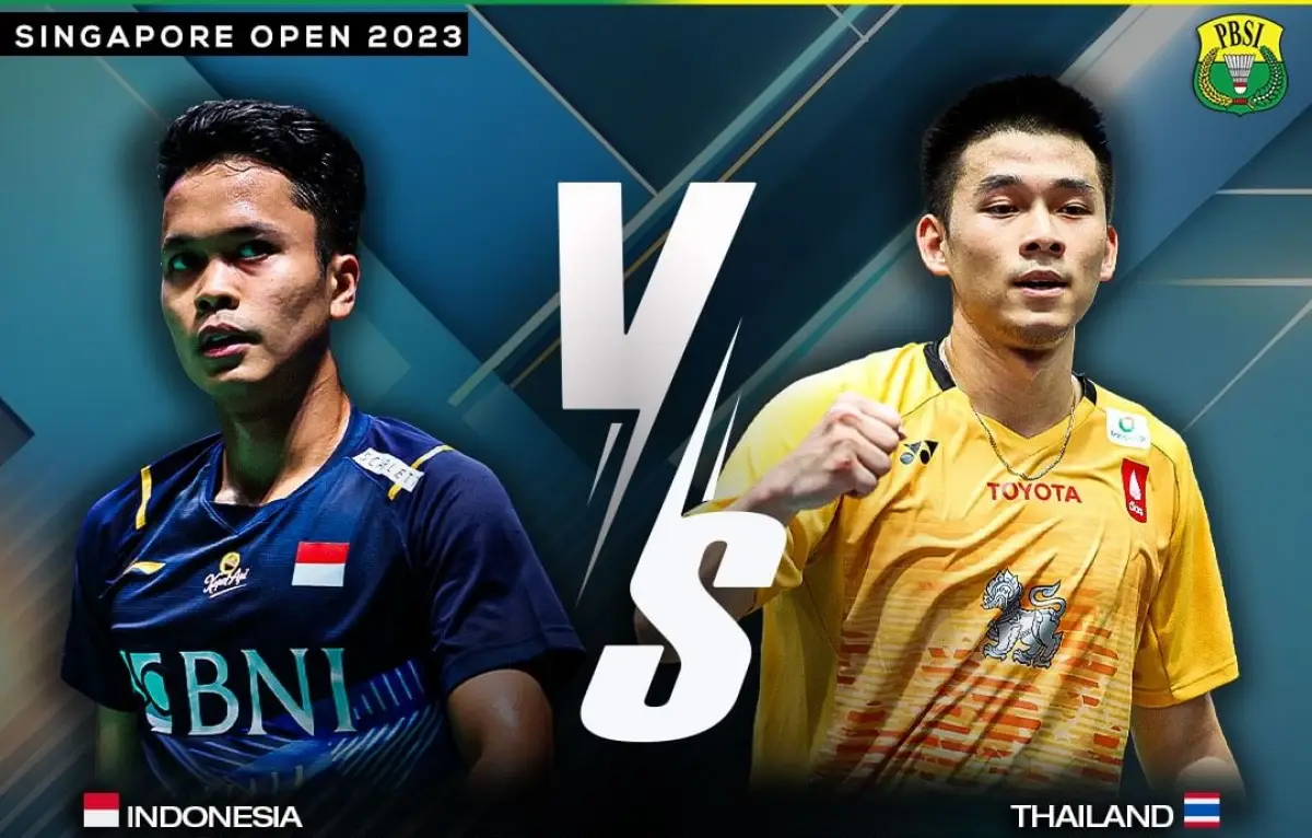 Anthony Ginting vs Kunlavut Vitidsarn di semifinal Singapore Open 2023, Sabtu 9 Juni 2023. (Sumber : PBSI)