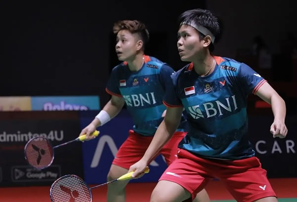 Pasangan ganda putri, Apriyani Rahayu/Siti Fadia Silva Ramadhanti, melaju ke 16 besar Indonesia Open 2023 setelah kalahkan wakil Jerman, Rabu 14 Juni 2023. (Sumber : PBSI)