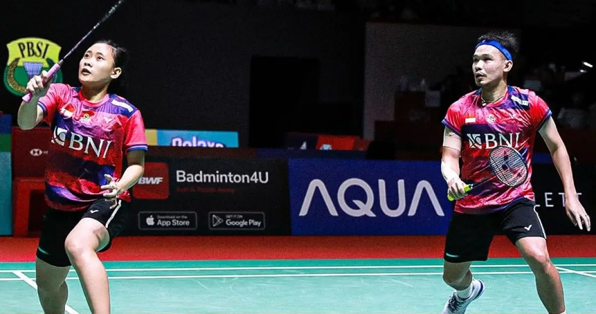 Pasangan ganda campuran, Rinov/Pitha, dihentikan wakil Jepang di babak perempat final Indonesia Open 2023, Jumat 16 Juni 2023. (Sumber : PBSI)