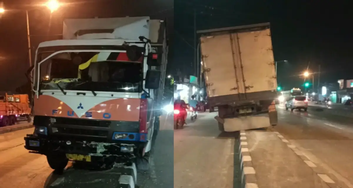 Kecelakaan truk fuso di Jalan Yos Sudarso Kota Semarang, diduga sopir mabuk, Sabtu 17 Juni 2023 malam. (Sumber : Instagram @infokriminalsemarang)