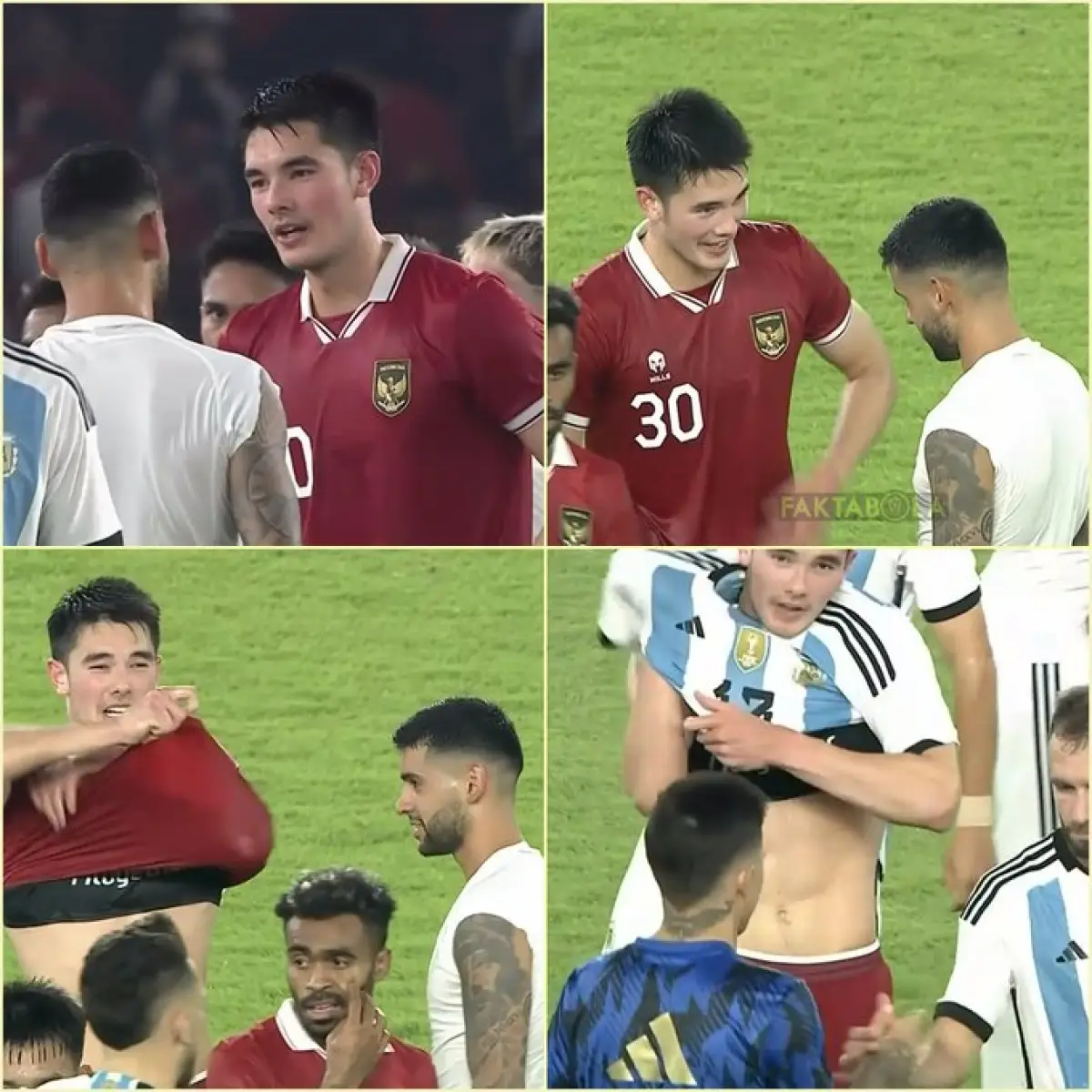 Elkan Baggott saling tukar jersey dengan Cristian Romero. (Sumber : twitter/FaktaSepakbola)