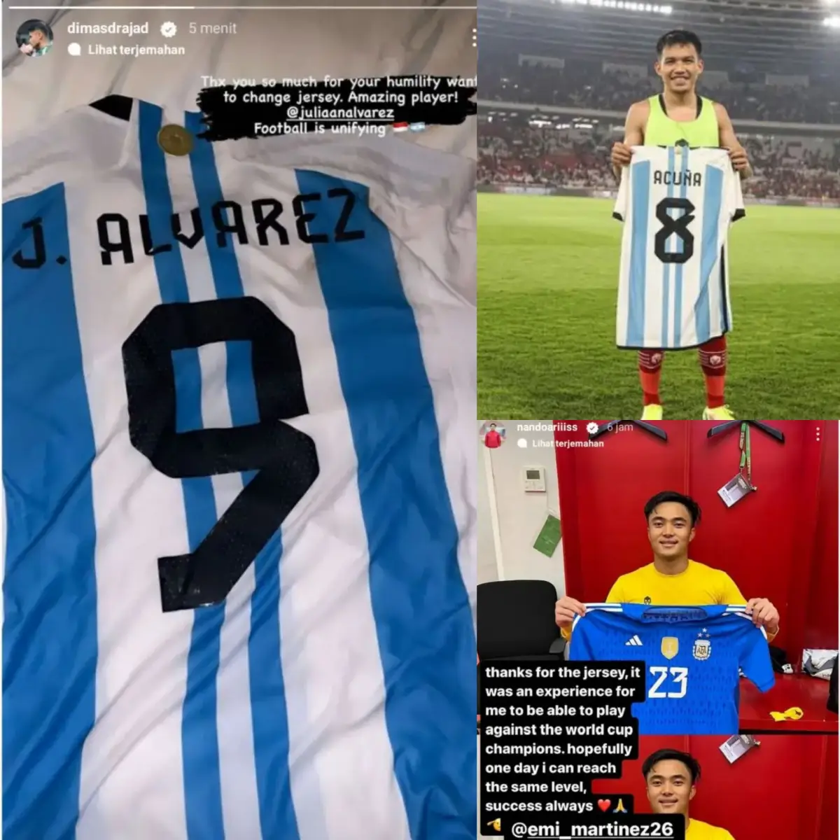 Pemain Timnas Indonesia berkesempatan tukar jersey dengan pemain Argentina (Sumber : instagram)