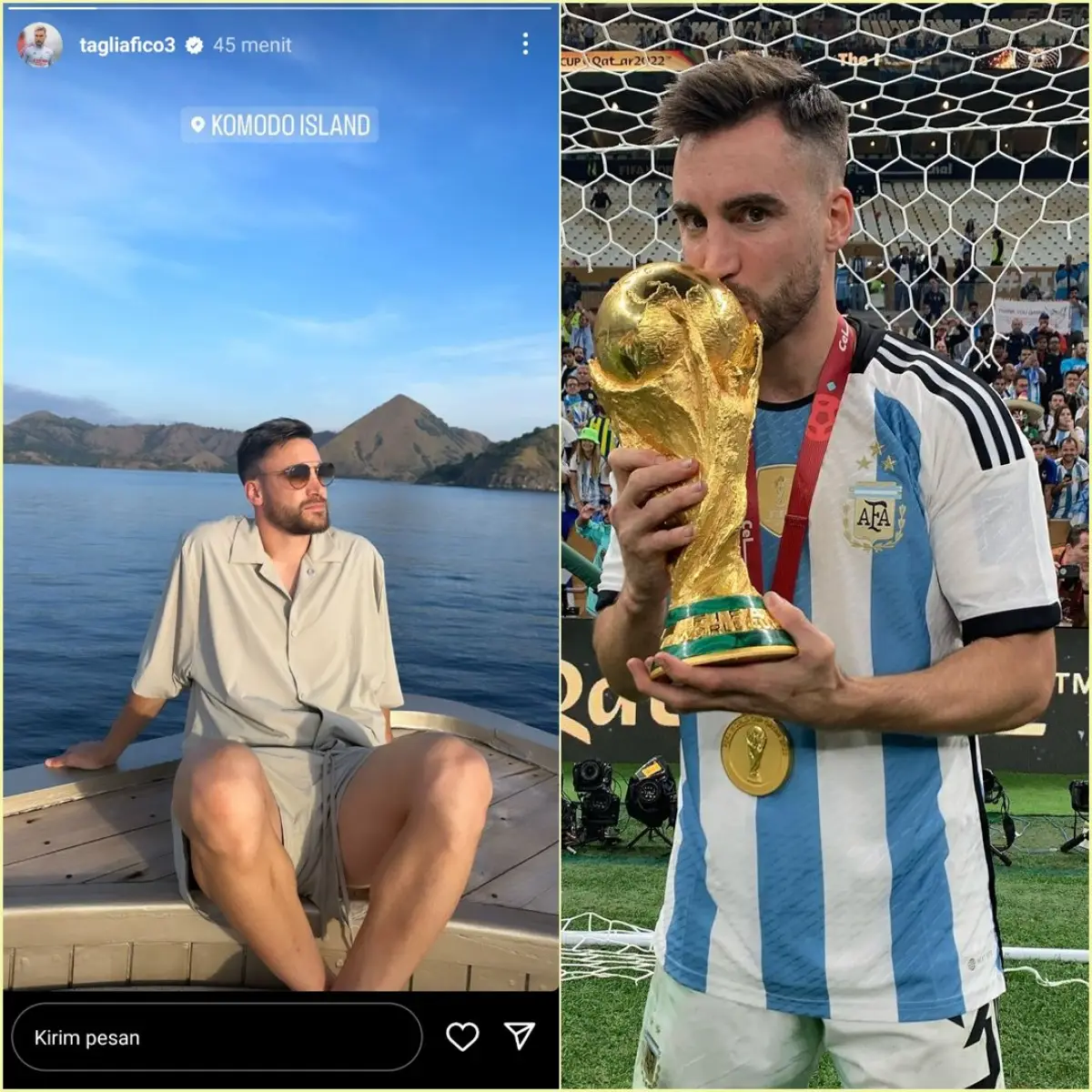 Nicola Tagliafico, pemain Argentina yang berlibur ke Pulau Komodo (Sumber : Instagram)