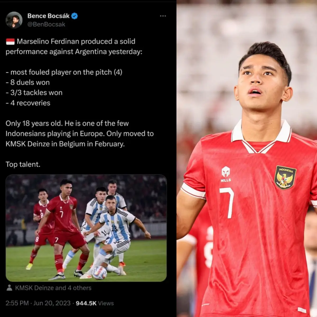 Penampilan apik Marselino Ferdinan saat FIFA Matchday ikut disanjung oleh jurnalis asing (Sumber : Twitter)