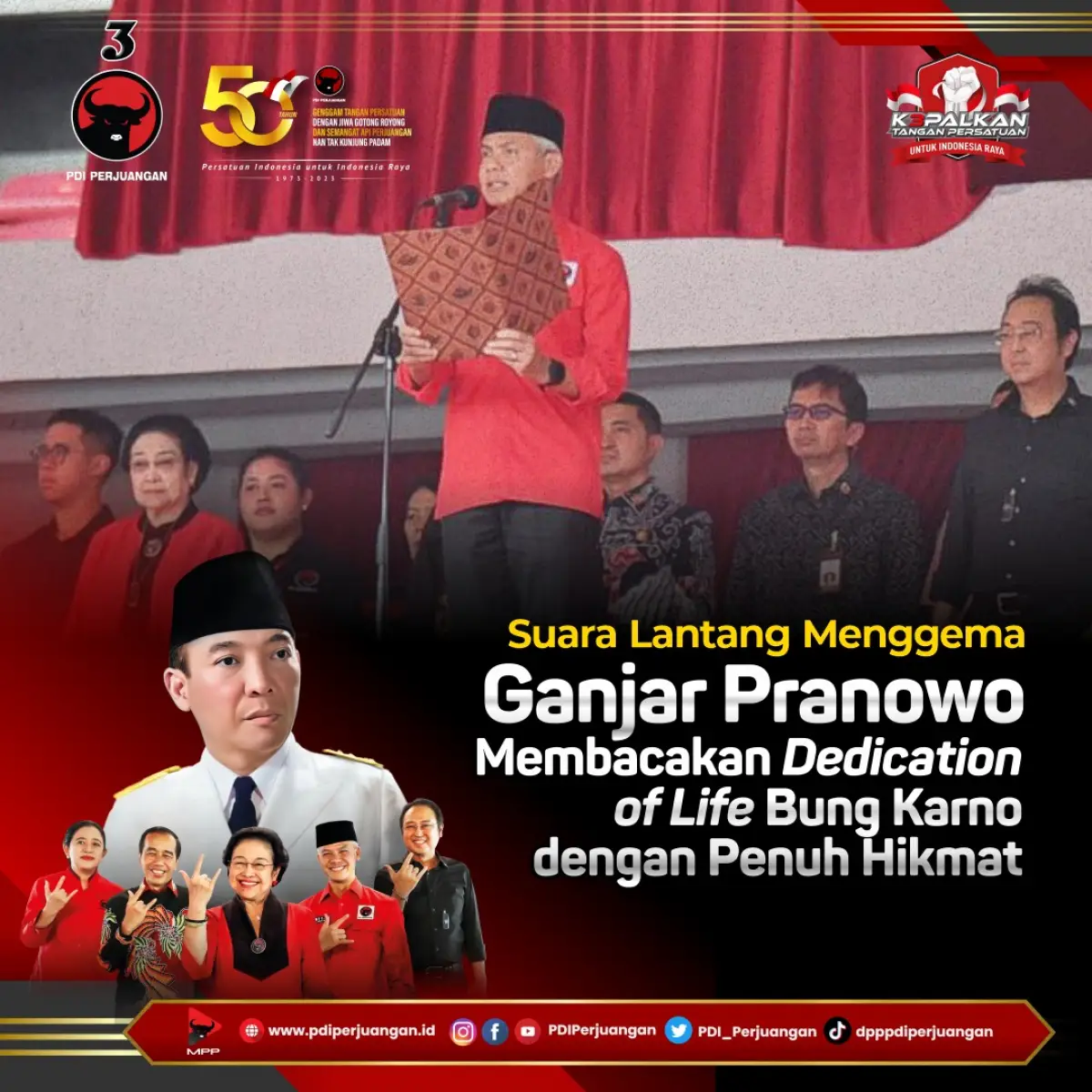 Ganjar Pranowo membacakan Dedication of Life Soekarno. (Sumber : PDIP)
