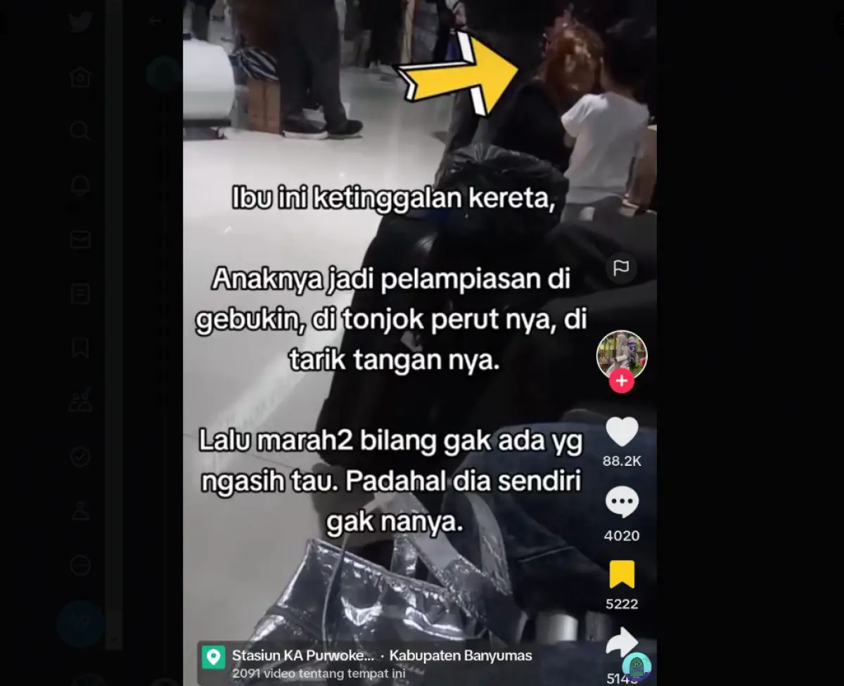 Ibu memarahi anak di stasiun Purwokerto (Twitter)
