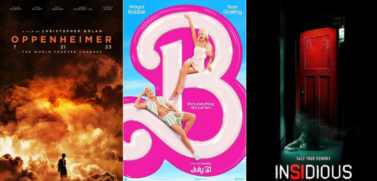 Tiga dari 6 film Hollywood yang akan tayang Juli 2023 di bioskop, Oppenheimer, Barbie dan Insidious The Red Door. (Sumber : IMDb)
