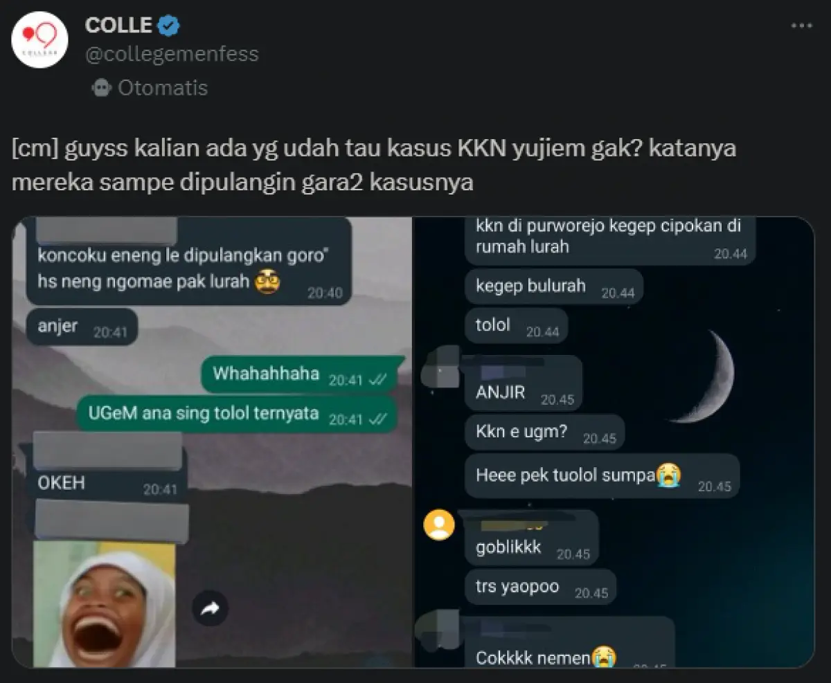 Mahasiswa UGM ketahuan mesum saat KKN. (Sumber : twitter/collegemenfess)