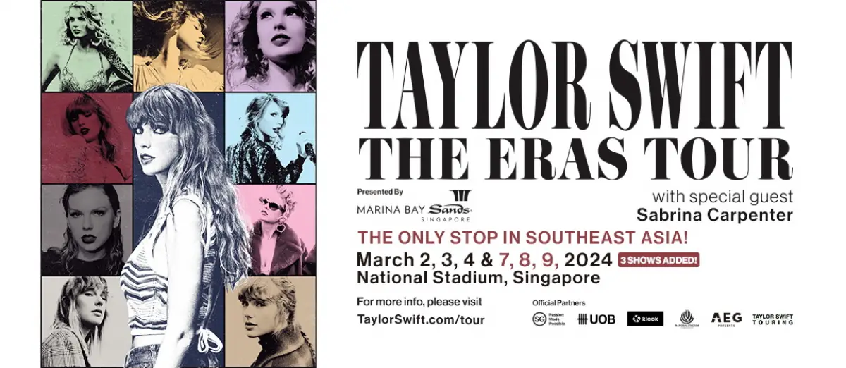 Taylor Swift akan gelar konser 6 hari di Singapura pada 2-9 Maret 2024. (Sumber : Ticketmaster)