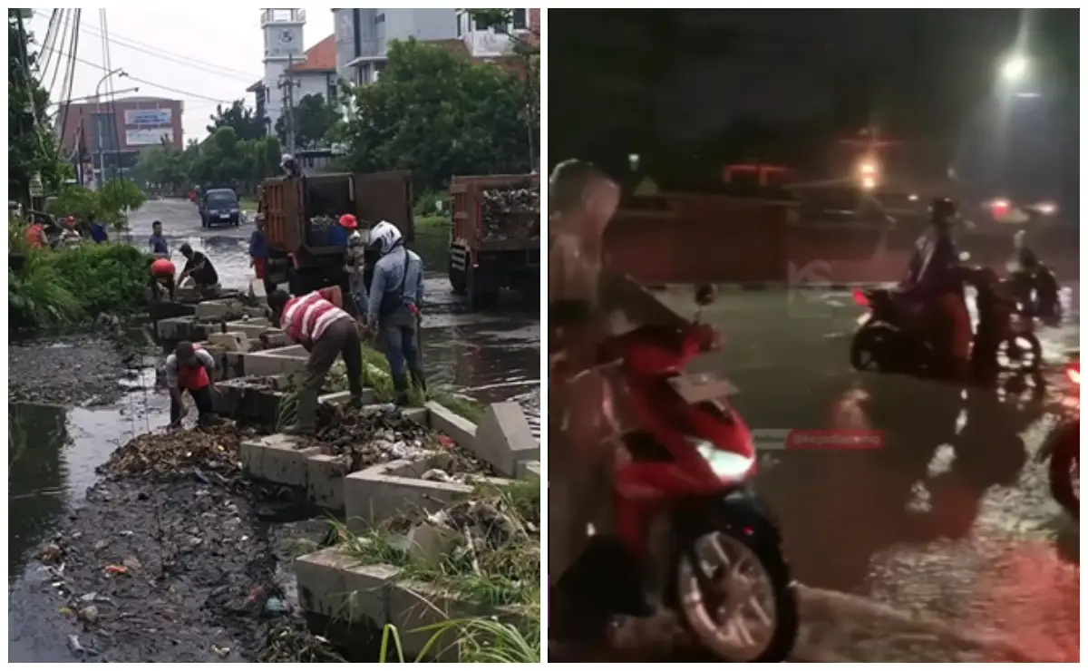 Banjir terjadi beberapa titik di Kota Semarang. (Sumber : Kolase instagram @infokejadian_semarang dan @dpukotasemarang)