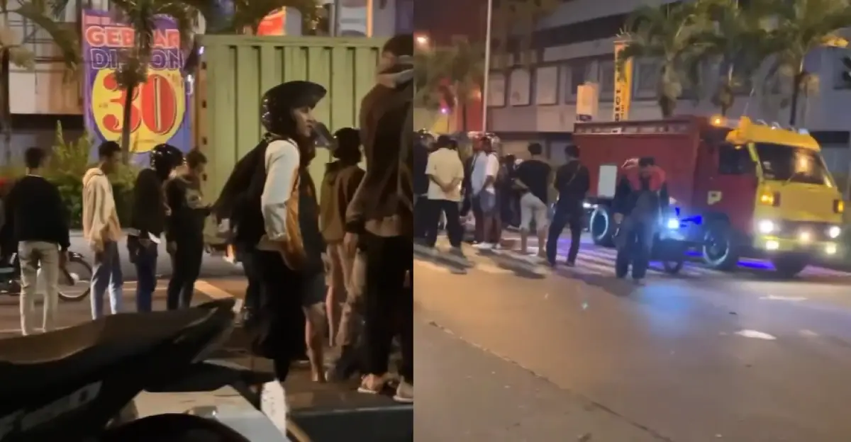 Kecelakaan tunggal di depan swalayan ADA Banyumanik, pengendara jatuh tergeletak seusai hantam median jalan, Minggu 9 Juli 2023. (Sumber : Instagram @infokejadiansemarang.new)