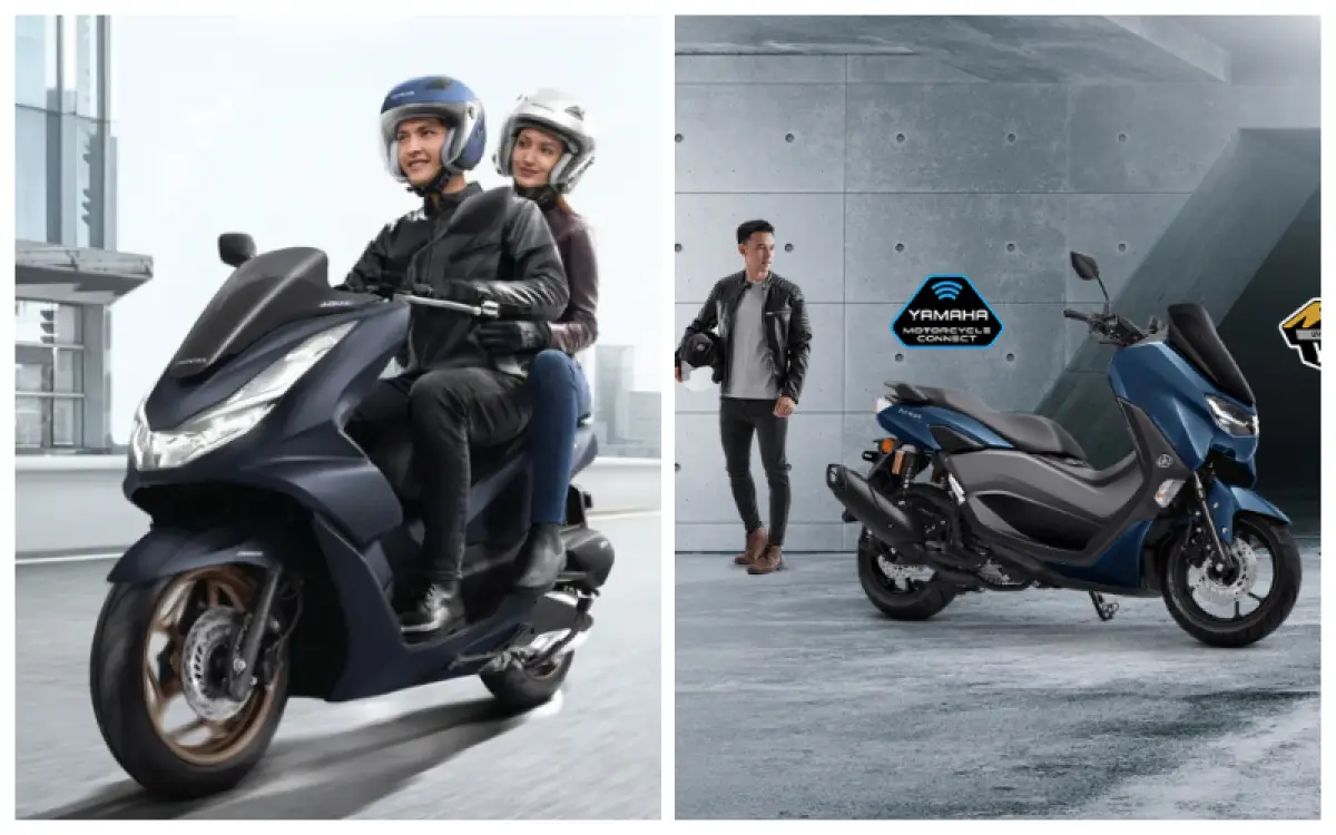 Perbandingan Honda PCX 160 vs Yamaha Nmax155 2023. (Sumber : Kolase AHM & Yamaha)