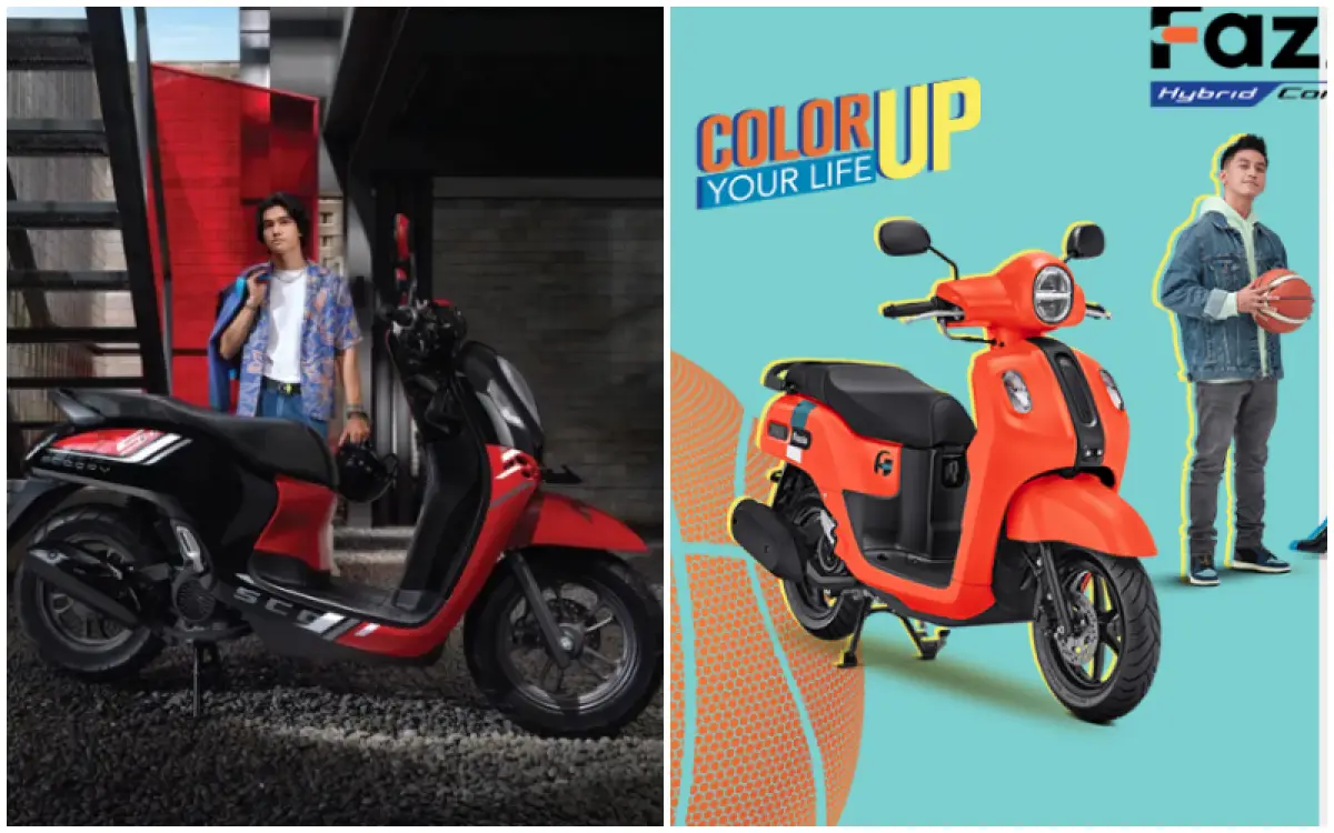 Perbandingan spesifikasi, fitur, desain, dan harga Honda Scoopy dan Yamaha Fazzio 2023. (Sumber : Kolase AHM & Yamaha)
