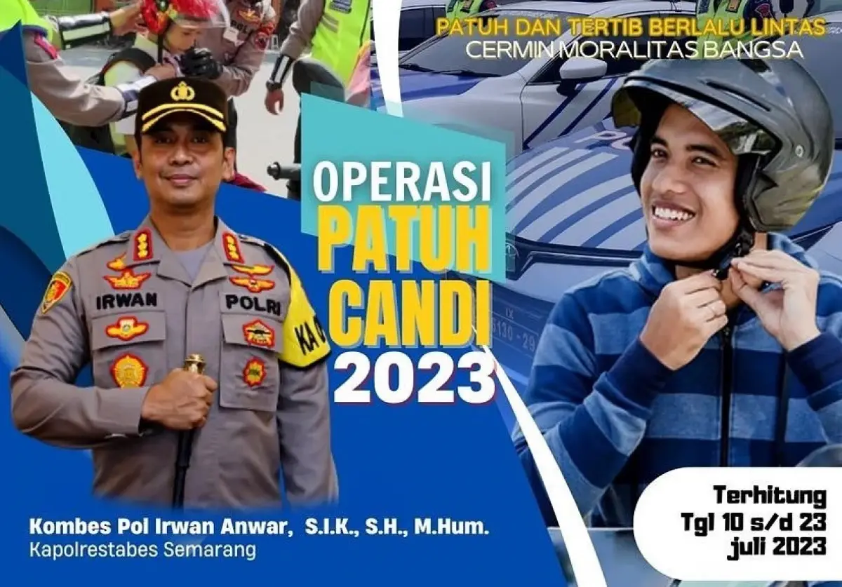 Operasi Patuh Candi 2023 akan dilakukan pada 10-23 Juli 2023 di wilayah Kota Semarang, ikuti aturan lalu lintas agar berkendara dengan aman dan nyaman. (Sumber : Satlantas Polrestabes Semarang)
