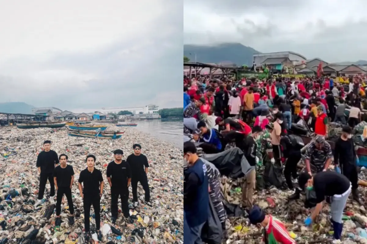 Pandawara saat aksi bersihkan Pantai Sukaraja di Bandar Lampung (Sumber : instagram / @pandawaragroup)