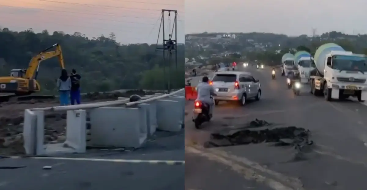 Baru selesai diaspal, jalan tembus Jangli Undip Semarang sudah ambles dan retak di beberapa titik padahal belum diresmika Wali Kota Semarang. (Sumber : Instagram @kejadiansmg)