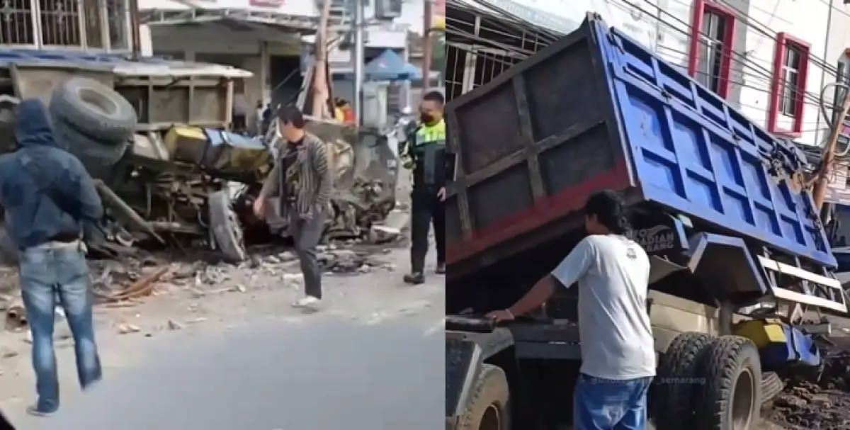 Kecelakaan tunggal di Merakmati, Bawen, truk alami rem blong, sopir meninggal dunia. (Sumber : Instagram @infokejadian_semarang)