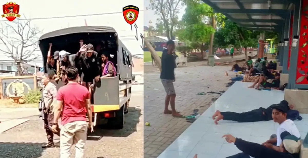 Segerombolan Bonek yang bertandang ke Semarang dievakuasi ke Polsek Sayung, Minggu 16 Juli 2023. (Sumber : Instagram @teamelang_hebatsemarang)