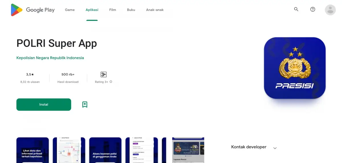 Tangkapan layar aplikasi PRESISI POLRI Super App untuk membuat SKCK Online.