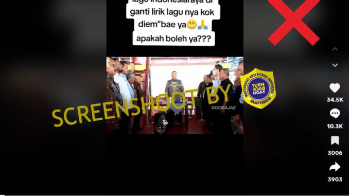 Tangkapan layar unggahan di TikTok yang menyebutkan bahwa lirik lagu Indonesia Raya diganti.
