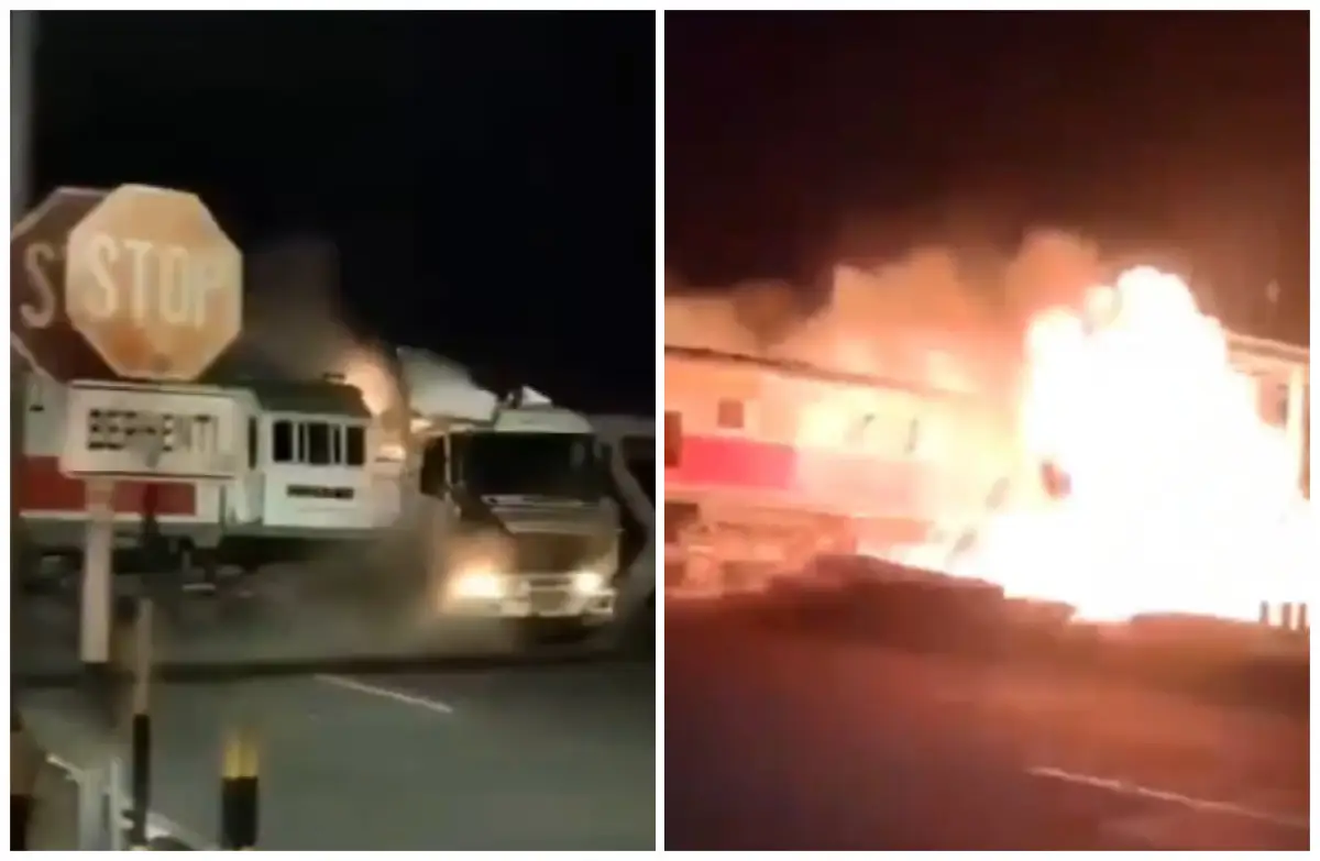 Tabrakan KA Brantas dan Truk Trailer di Madukoro, Semarang Barat. (Sumber : Dokumentasi warga)