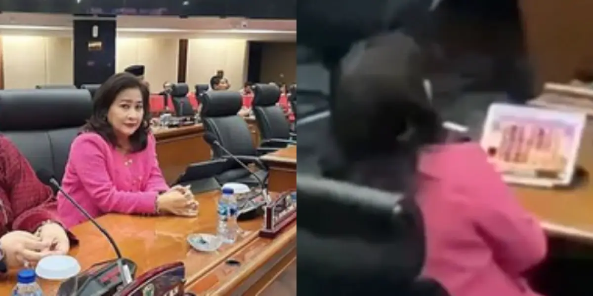 Kolase foto Cinta Mega, Anggota DPRD DKI yang diduga main game slot saat rapat paripurna (Sumber : Instagram/@undercover.id)