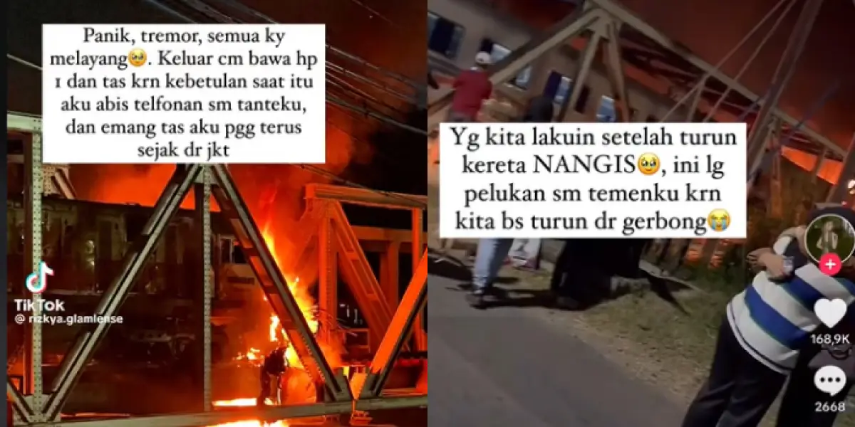 Curhatan penumpang gerbong paling depan saat kecelakaan KA Brantas vs truk tronton (Sumber : TikTok/@rizkya.glamlense)