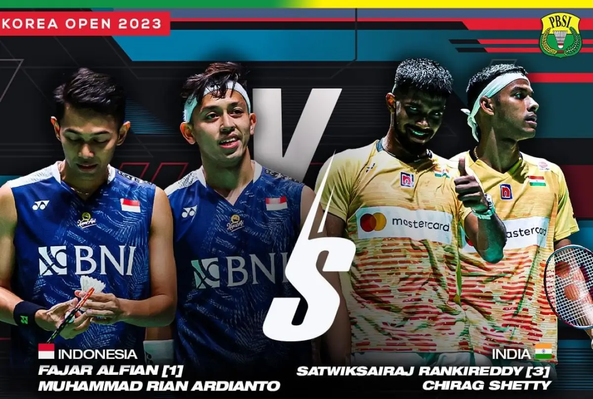Fajar Alfian/Muhammad Rian Ardianto vs Satwiksairaj Rankireddy/Chirag Shetty akan bermain di babak pamungkas final Korea Open 2023 (Sumber : PBSI)