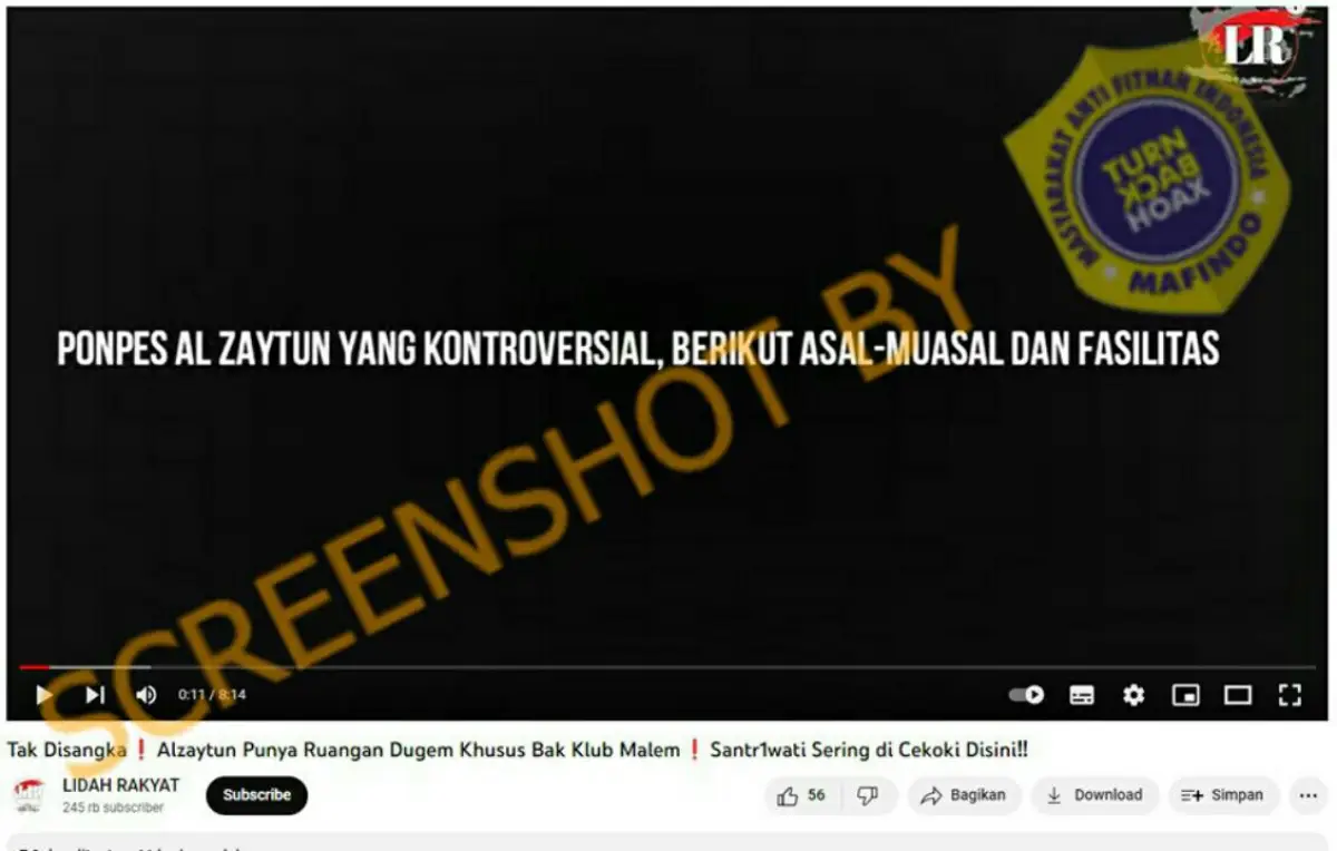 Tangkapan layar YouTube tentang adanya isu bahwa ada ruang dugem khusus di Pondok Pesantren Al Zaytun.