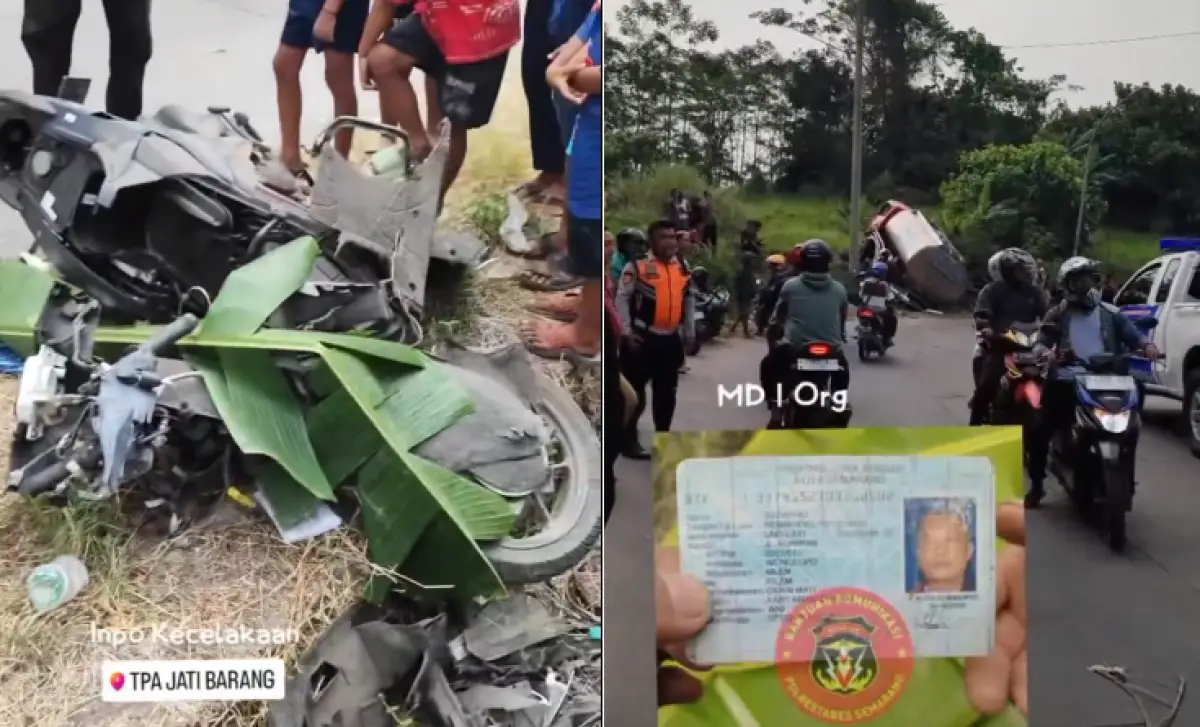 Satu pengendara dikabakarn tewas akibat tertabrak truk muatan air yang diduga mengalami rem blong di turunan TPS Jatibarang, Senin 24 Juli 2023 siang. (Sumber : Instagram @informasiseputarsemarang)