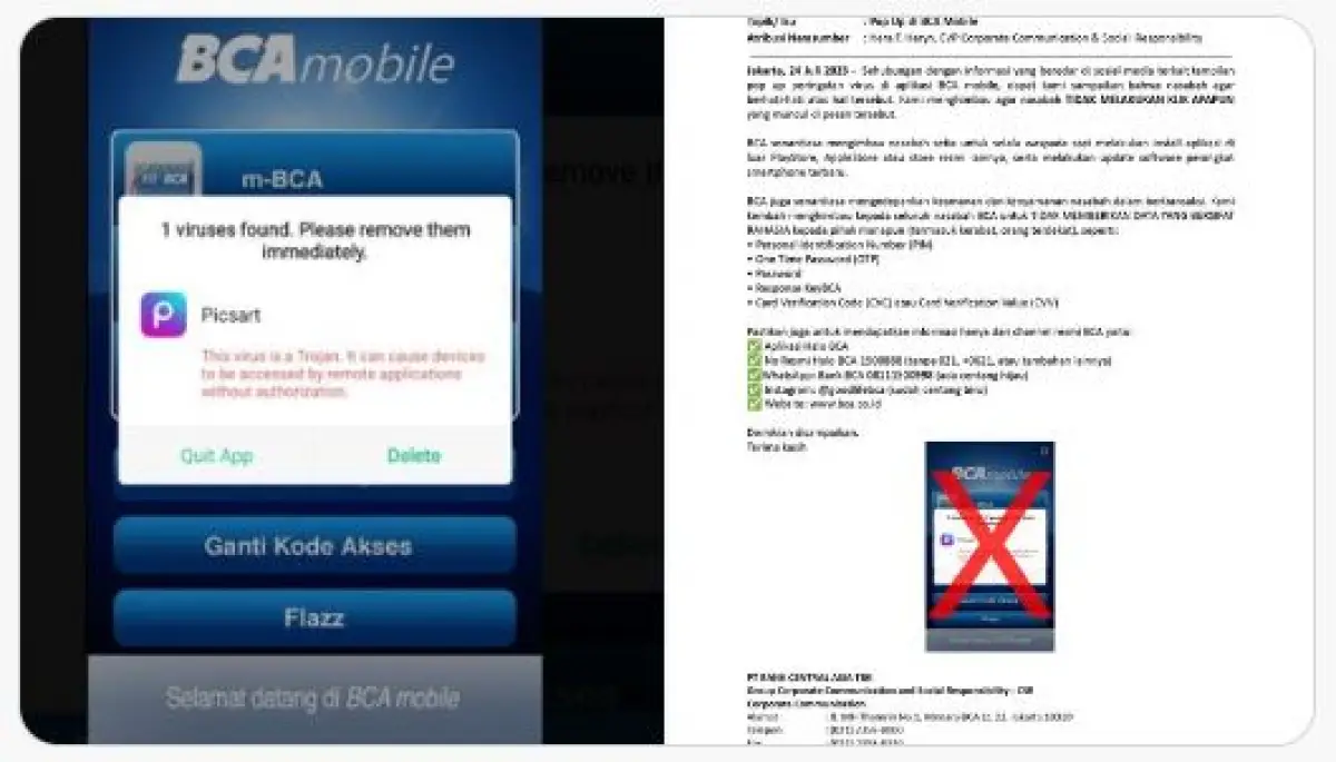 Beredar Pop Up Peringatan Virus di Aplikasi BCA Mobile, Jangan Asal Klik! (Sumber : Twitter.com)