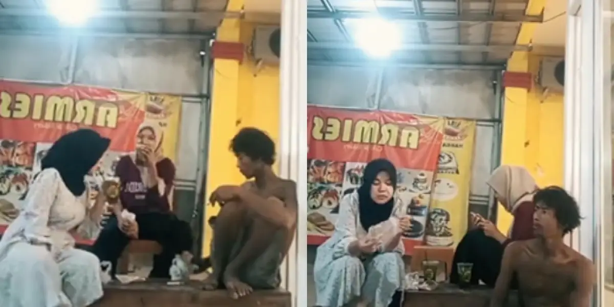 Viral video ukhti santuy nongkrong bareng pria diduga ODGJ di warung (Sumber : TikTok/@inearunitis)